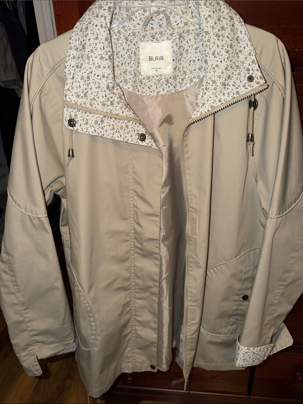 Blair Beige Utility Jacket with Floral Trim